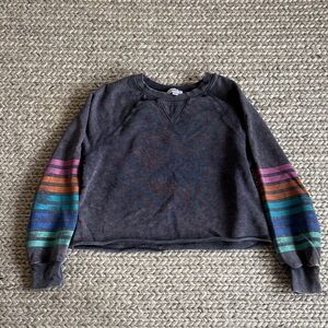 Evereve Black Sweatshirt with Multicolor Striped Sleeves
